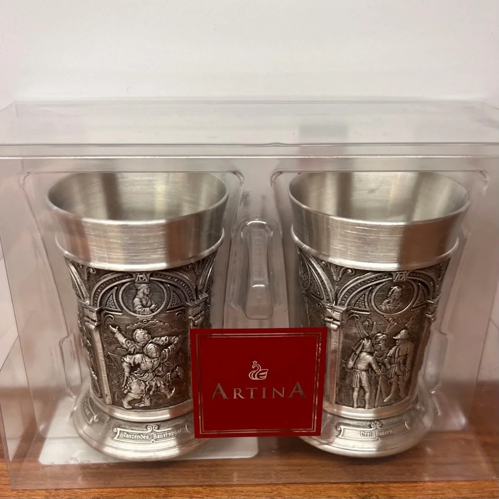 NEW Disney EPCOT ARTINA SKS ETCHED PEWTER SHOT GLASS SET OF 2 MADE IN GERMANY